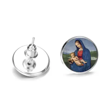 SONGDA Õnnistatud Neitsi Maarja Ema Beebi Kõrvarõngad Naistele Läbipaistev Klaas kivi ümber Kõrvarõngad Katoliku Christian Ehted
