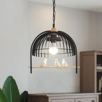 Põhjamaade Birdcage Ripats Lamp Pastoraalne Stiilis Vintage Tööstuslikud Köök Tuled Inventar Must Raud Valgusti Kodu Deco Lind Kerge