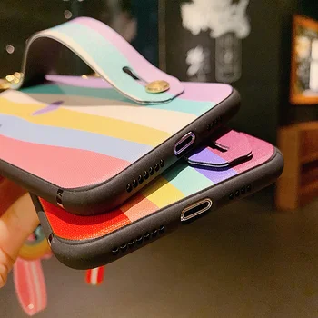 Armastus Südames Paarid Käepaela Telefon Case for iphone 11 12 Pro Max X XS XR 7 8plus Pehme Tpu Silikoon Kate Koos Rainbow Ripats