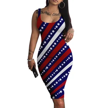 Rannas Kanda Ameerika Lipu Print Päitsed Kleidid Bodycon Backless Varrukateta Trükkimine Juhuslik Naine Tank Mini kleit Mujer