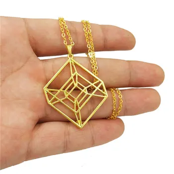 Drop Shipping Mood Hypercube Püha Geomeetriline Kaelakee Naiste Tesseract Kuld Kaelakee Ehted 4D Cube Kaelakee
