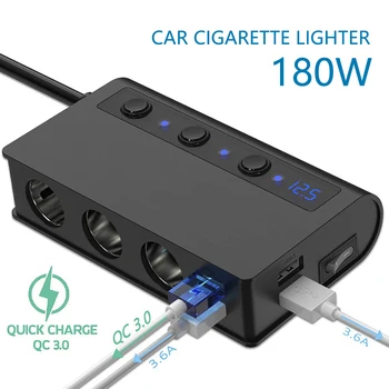 Kiire Laadimine 3.0 sigaretisüütaja Jagaja 12V/24V 3-Socket 180W 4-Port USB-autolaadija-OFF DC Auto Splitter