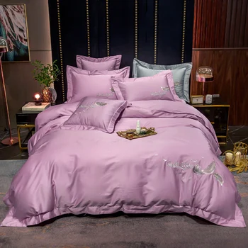 2021 Nelja-osaline voodipesu lihtne puuvillane topelt leibkonna voodi lehel tekk, kate tikitud) sidusega mugava allapanuga roosa värv