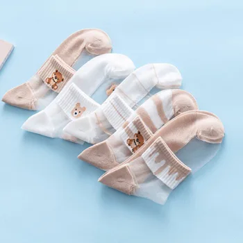 5Pairs/Palju Suvel Kristall Klaas Siidist Sokid Naiste Armas Triibuline Karu Ultra Õhuke Sokid Läbipaistev Tüdrukud Lühike Pahkluu Sokid