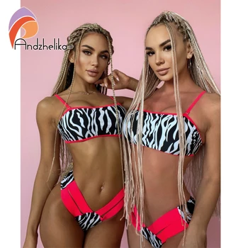 Andzhelika 2021 Sexy Bikini Komplekt Tüdrukutele Bandeau Leopard Ujumistrikoo Brasiilia Supelrõivad Pehme Cup Bikinis Kaks Tükki Beach Trikoo