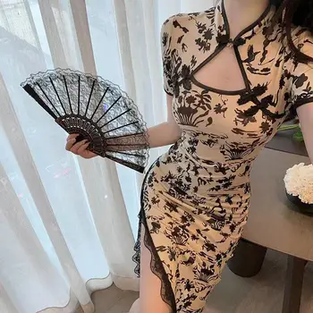 Goth Tume naiste kleit cheongsam hiina stiilis kõhn mini kleit streetwear seksikas vintage harajuku suvel naiste riided slim 2021