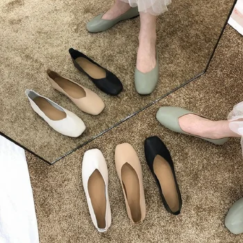 Korea fashion kõik-match naiste ühtse kingad korter madalas musta tööd kingad elegantne temperament square varba retro vanaema kingad