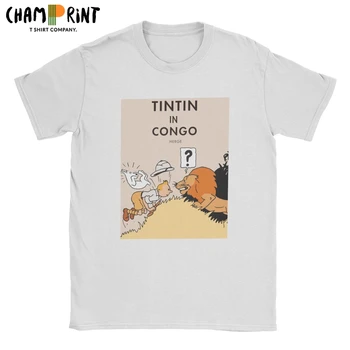 Tintin Kongos T-Särgid Meeste Puhtast Puuvillast Hipster T-Särk O Kaela Adventures of Tintin Tees Lühikesed Varrukad Riided Suur Suurus