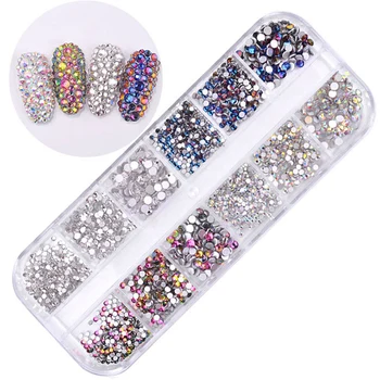 Nail Art Rhinestone 3D Glitter AB Crystal Teemant, Pärl 3D Glitter Nail Art Kaunistamiseks Naeltega, Tarvikud, 12 Box/Set