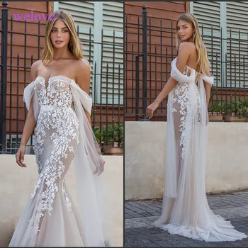 Seksikas pulm kleit 2021 appliques lill rüü de mariee elegantne pruut kleit pits pulm hommikumantlid ilus merineitsi pulm kleit