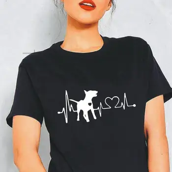 Heartbeat, Inglise Bull Terjer Koer Harajuku T-Särk Naiste Topid Vabaaja Lühikesed Varrukad Naljakas Tee Särk Femme Hipster Camiseta Mujer