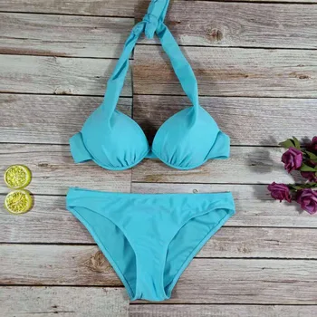 2021 Euroopa Hot sexy Bikini Rippus Kaelas Puhta Värvi Karpi Pakett Koos Lõhustumine Ujumistrikoo Naine Liivaga Rand