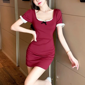 Pits Segast Suvel Kleidid Must Naiste 2021 Uus Mood Bodycon Vintage Kleit Korea Riided Slim Punane Seksikas Mini Kleit Lühike