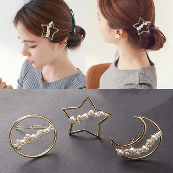 Korea Imitatsioon Pearl Star Moon Kuju Juuksenõelad Kulla Värvi Metallist Juukse Klambrid Juuste Aksessuaarid, Naised, Tüdrukud