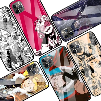 Capa Apple iPhone 12 11 Pro X-XR 7 8 + XS MAX 6 6S Plus SE 2020 12mini Karastatud Klaasist Telefoni Juhul Bnha Hawks Mantel Anime Kate