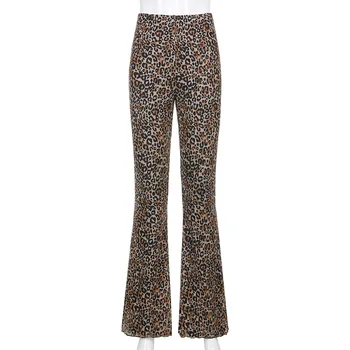 Pruun Leopard Y2K Kõhn Pant Naiste Vabaaja Kõrge Vöökoht Põletatud Püksid Double Layer Võre E Tüdruk Esteetiline Püksid Naiste Sweatpants