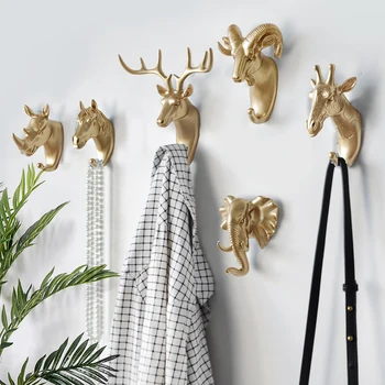 Põhjamaade Kodu Kaunistamiseks Konks Golden Deer Pea Ladustamise Korraldaja Loomade Peamised Hammas Seina Riiul Multifunktsionaalne Loominguline Riidepuud