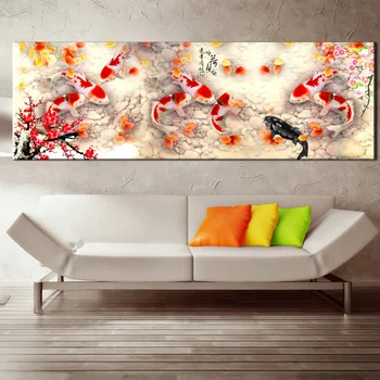 Hiina Referaat Üheksa Koi Kala Maastik, Õli Lõuendil Maali Poster Seina Art Pilt HD Prindi elutuba Kaasaegse Decor