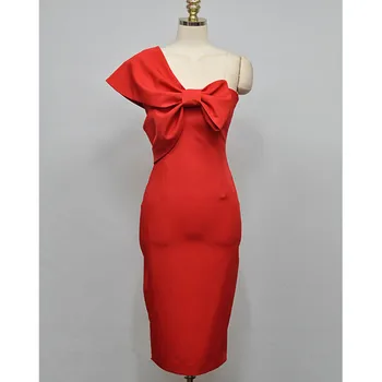 2020. aasta Kevad-Suvel Uus Naiste Pool Kleit Elegantne Punase Vööri Ühe õla Bodycon Ametlik Klubi Kleit