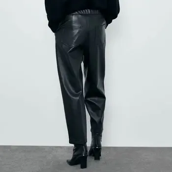 2020. aasta Uus Mood Naiste Elegantne Kõrge Vöökoht PU Faux Nahast Püksid Daamid Must Lahti Võlts Nahast Lahe Taskud, Püksid Streetwear