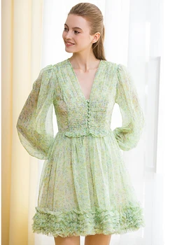 Applique käsitöö Pingeline raske retro floral naiste riided suvel elegantne kleit Uus daamid suvel ruffled temperament kleit Bing