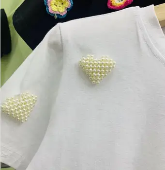 Kvaliteetne käsitöö profileerimine Puuvill Tshirt Naiste Suvel Uus Mood 3D Armastan Mustreid, Appliques Lühike Tshirt Naiste Topid