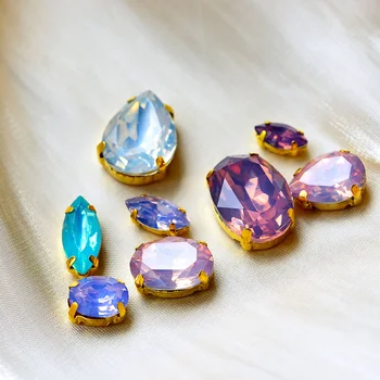 12p pisar navette ovaalne opaal värv akrüülvaik õmble rhinestone juveelid, kuld baasi helmed DIY käsitöö rõivaste õmblemine tarvikud