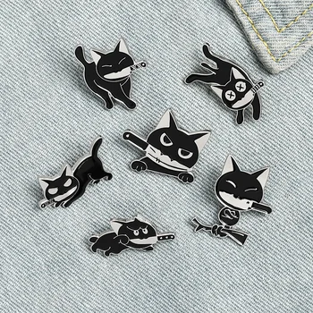 Creative uus cartoon väike must kass suu nuga seeria modelleerimine tarvikud Sõle naughty väike must kass, riided pin-koodi