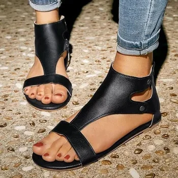 Sandaalid Naistele Suvel Uus Mood Naiste Sandaalid 2021 Nahast Nupp Kummist Avatud Varvas Vabaaja Rooma Kingad Korter Gladiaator Sandaalid