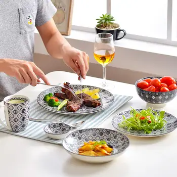 Vancasso Haruka 16 Tükki Portselani Käsitsi Maalitud Jaapani Stiilis Dinnerware Komplekt 4*Õhtusöök Plaat,Dessert Taldrik,Kauss,Kruus Komplekt