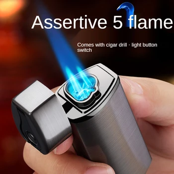 Hingav täispuhutav kergem kolme sirge sigari kergemad metallist sinine leek loov isiksus, USB laetav kergem