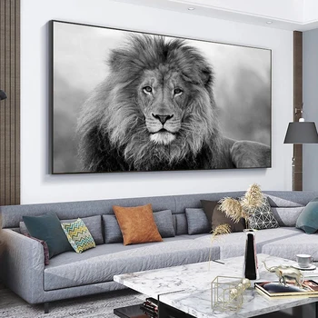 Kodu Dekoratiivsed Loomade Pildil Kaks Lõvi Lõuendile Maali Prindi Moodne Must ja Valge Seina Art Plakat Cuadros Eest elutuba