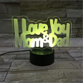 Loominguline Öö Valgus ma Armastan Sind Ema ja Isa Akrüül 3D Tuled Magamistuba, Laua Lamp, mille USB-Kaabel