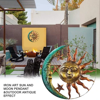 Metallist Seina Art Teenetemärgi Loominguline Sun Moon Kuju Rippuvad Kaunistused Decor Kodus elutoas Aed HFD889
