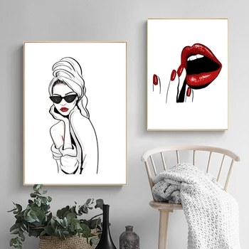 Moderm Seksikas Ilu Naine Hinnapakkumisi Seina Art Ripsmete Punased Huuled Nordic Fashion Meik Plakat Prindib Pildi Magamistoaga Kodu Kaunistamiseks