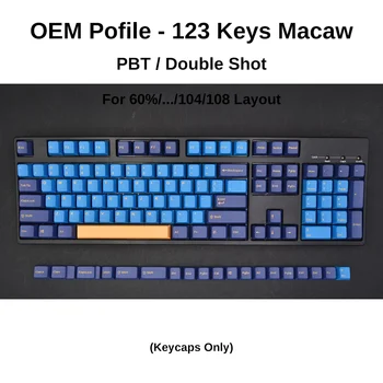 OEM Keycaps PBT Macaw Must Sinine Kollane Double Shot Klahvi Caps ANSI 60%/87/104/108 Cherry MX Lüliti Gaming Keyboard Klaviatuur