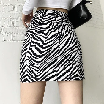 HEYounGIRL Zebra Print Bodycon Kõrge Vöökoht Seelik koos Kettide Vabaaja Kõhn, Lühike Seelik Naiste Suvel Tõmblukk Streetwear Y2K 90s