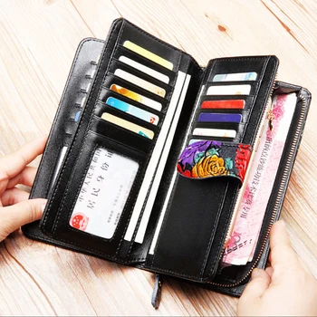 RFID rahakott naistele split nahk kaardi omaniku rahakott suure mahutavusega naiste rahakotid pikk daamid telefoni kott