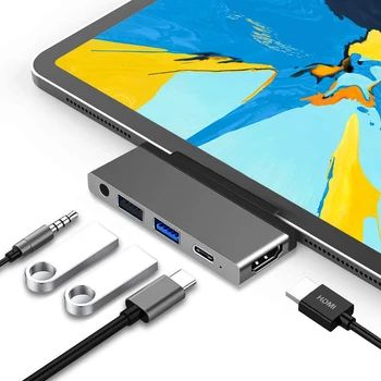 USB-C-Hub 4K HDMI-USB-C PD TF-SD-USB 3.0-3.5 mm Jack Port Hub Tüüp C docking iPad Pro 11 2020 Pro 12.9 2018 3. ja 4.