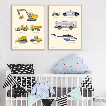 Sõiduki Auto Lasteaed Lõuendile Maali Haridus-Seina Art Lapse Plakati Print Transport Pildi Põhjamaade Poiss Poiss Tuba Decor