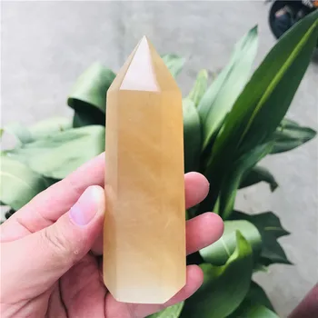 Suured looduslik kollane kaltsiit võlukepp punkti reiki tervendav quartz crystal tower vaimne spar obelisk meditatsiooni wicca gemstone