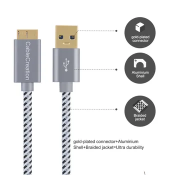 USB 3.0 Micro-Kaabel, CableCreation Lühike USB 3.0 A-Micro B Seadmega Ühilduv Väline kõvaketas, HD Camera, Ruumi Hall
