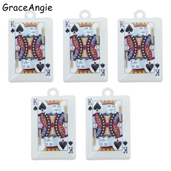 GraceAngie 5TK Sulamist Pokkeri Kaardi Ripats Võlu Labidad Kuninganna Monogramm Ripats Ehete Tegemise Võlusid Kuningas Poker DIY Tulemused