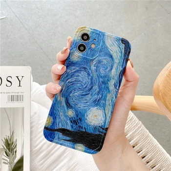 Van Gogh tähistaeva õlimaal case for iPhone 11 12 Mini Pro MAX XS X-XR 8 7 Pluss abstraktse graffiti matt telefoni kate coque