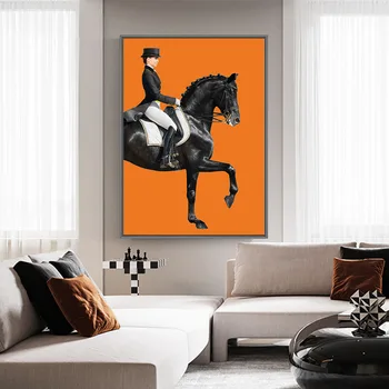 Abstraktne Must Hobune Rüütel Lõuendile Maali Elegantne Euroopa Stiilis Joonis Seina Art Plakatid ja Pildid Kaasaegne elutuba Decor