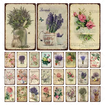 Lavendel Rose Metallist Märk Vintage Plaat Lillede Ja Taimede Pottidesse Tina Plakati Eest House Garden Flower Shop Klubi Teenetemärgi