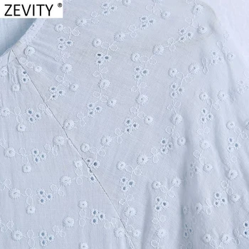 Zevity Naiste Mood O Kaela Õõnes Välja Tikandid Segast Mini Kleit Stiilne Naiste Laterna Ümbris Casual Pleats Vestidos DS8569