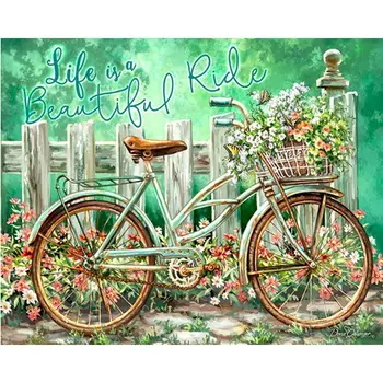 GATYZTORY DIY Värvimine Poolt Numbrid Komplektid 40x50cm Raamiga Lõuendil Bike Ja Lille Maastik, Õli Pildi Värvimine Lõuend Home Decor