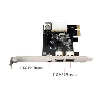 PCI-E 1394 Kaardi Adapter PCI-E x1, et 3-port DV High-definition Video Capture Card, mille 2*1394A 6Pin 1*1394A 4Pin Sadamad