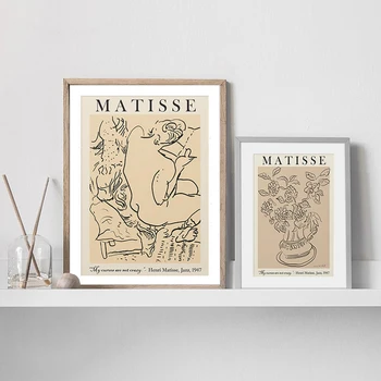 Henri Matisse Abstraktne Näide Prindi Vintage Beež Plakat Seina Art Lõuend Värvimistööd Rida Joonistus Pilt Galerii Home Decor